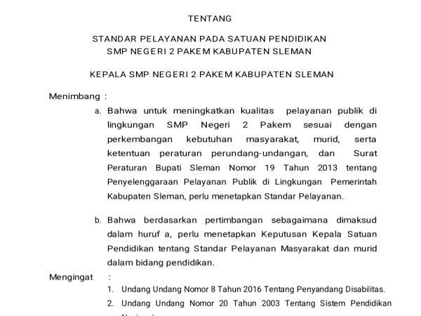 SK Standar Pelayanan 2025 SMP Negeri 2 Pakem