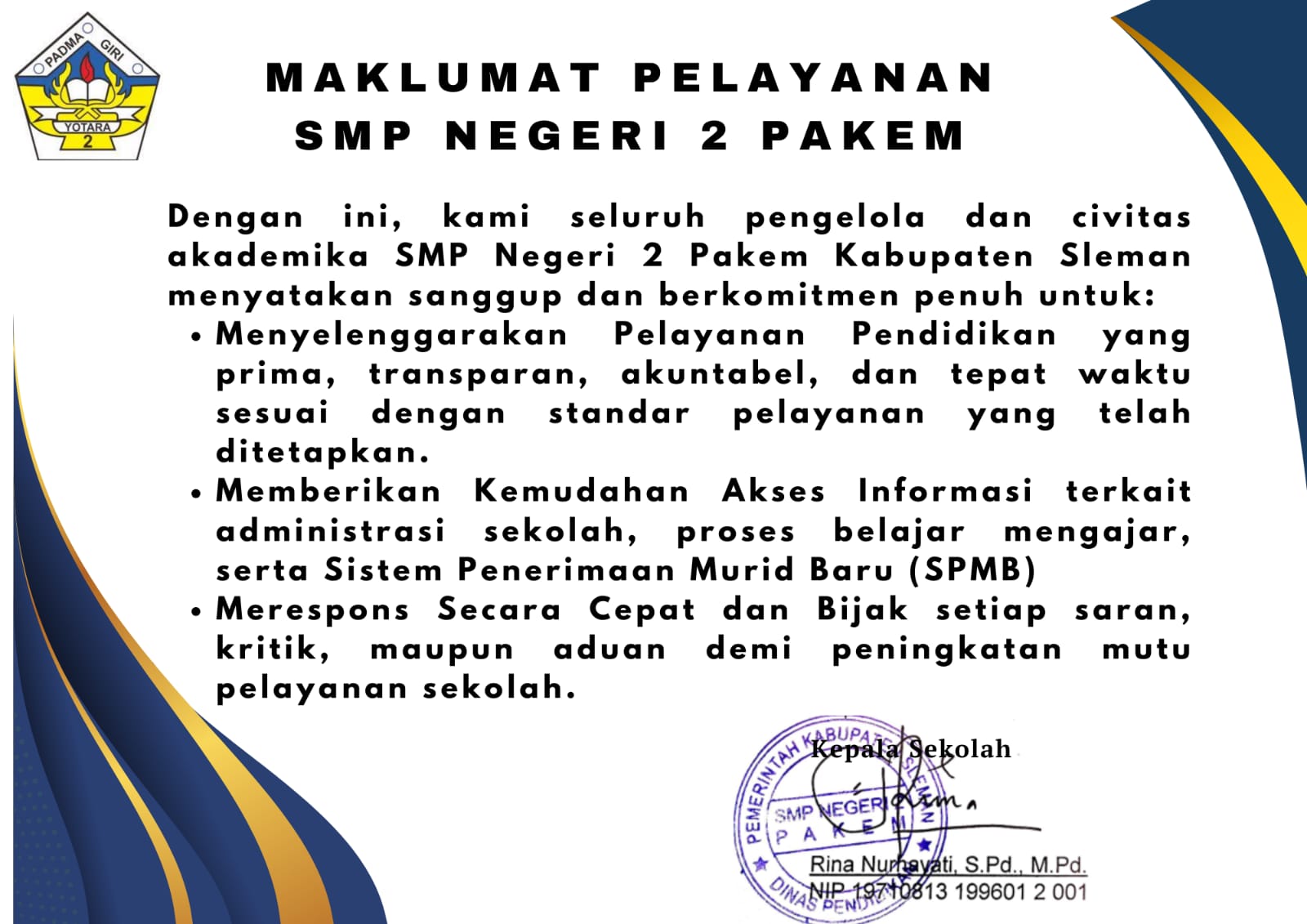 Maklumat Pelayanan SMP Negeri 2 Pakem